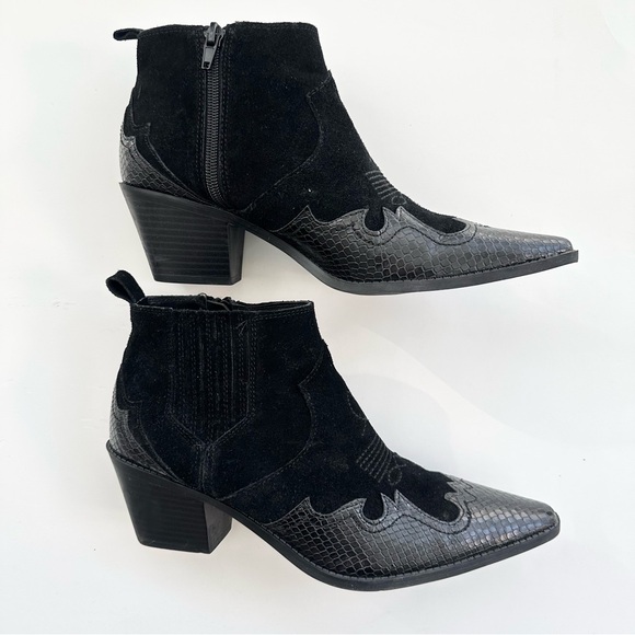 ZARA | SPLIT SUEDE WESTERN COWBOY ANKLES BOOTS SNAKE SKIN EMBOSSED SIDE ZIPPER - Picture 3 of 11